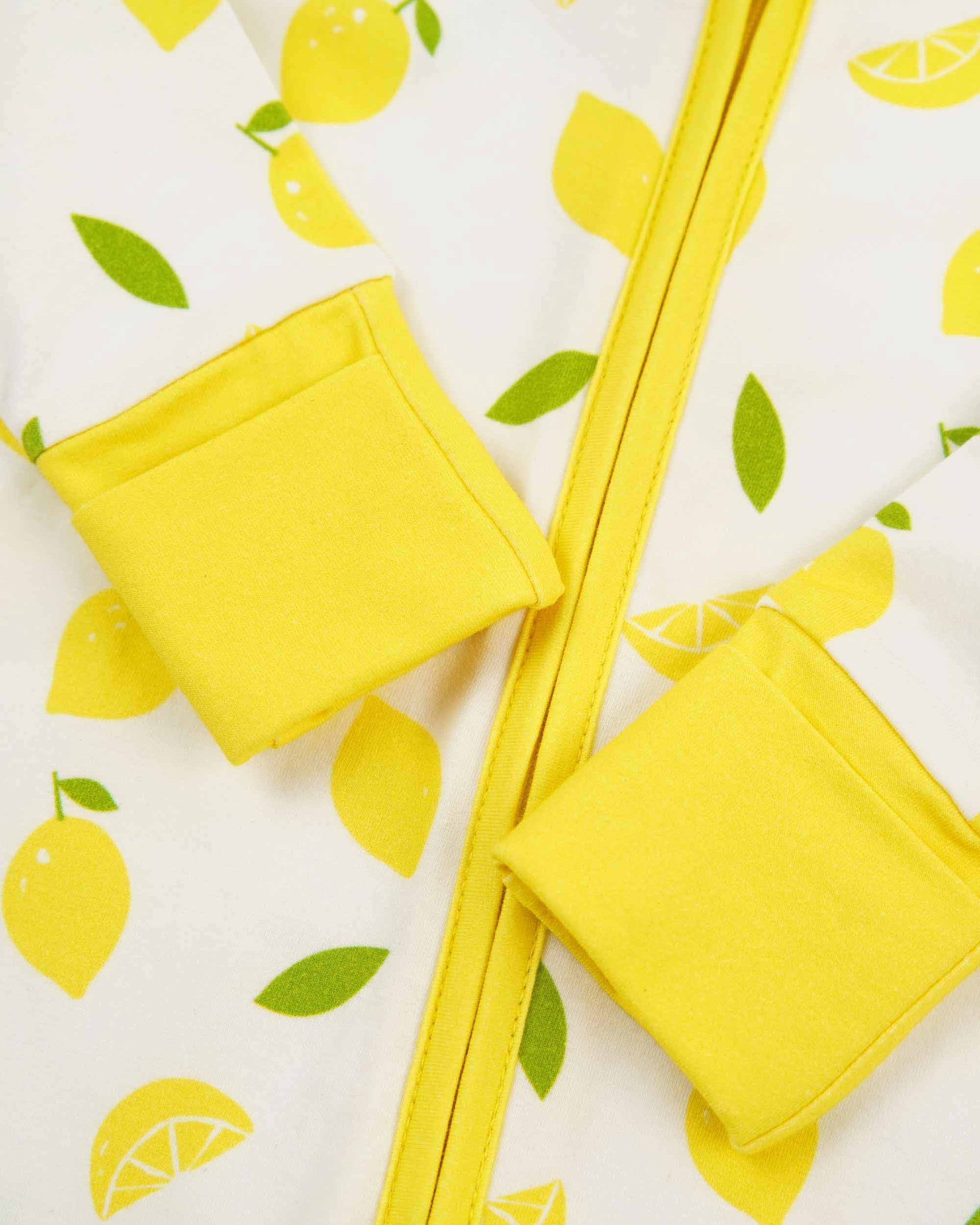 organic cotton baby coverall romper lemons - open view