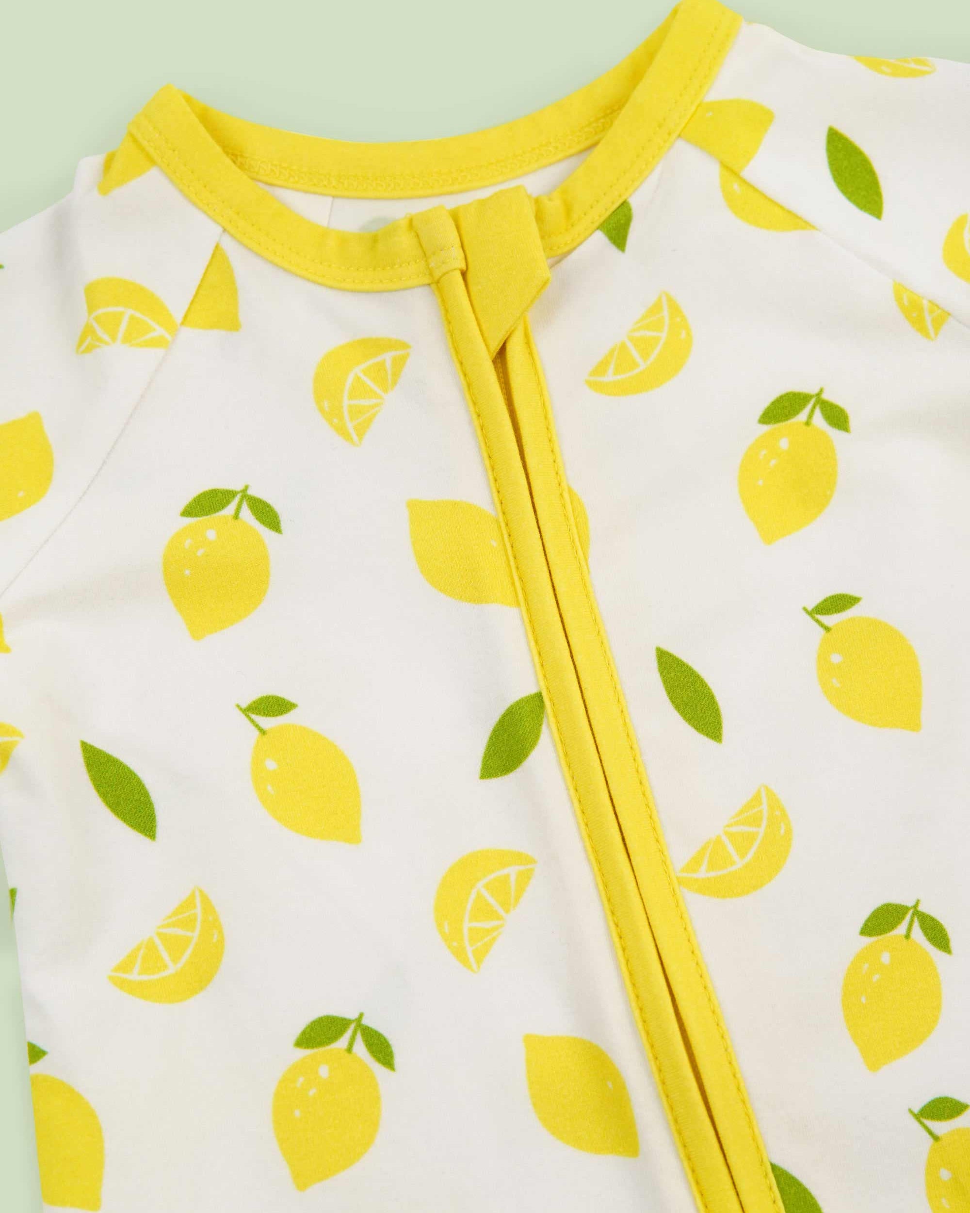 organic cotton baby coverall romper lemons - upper view