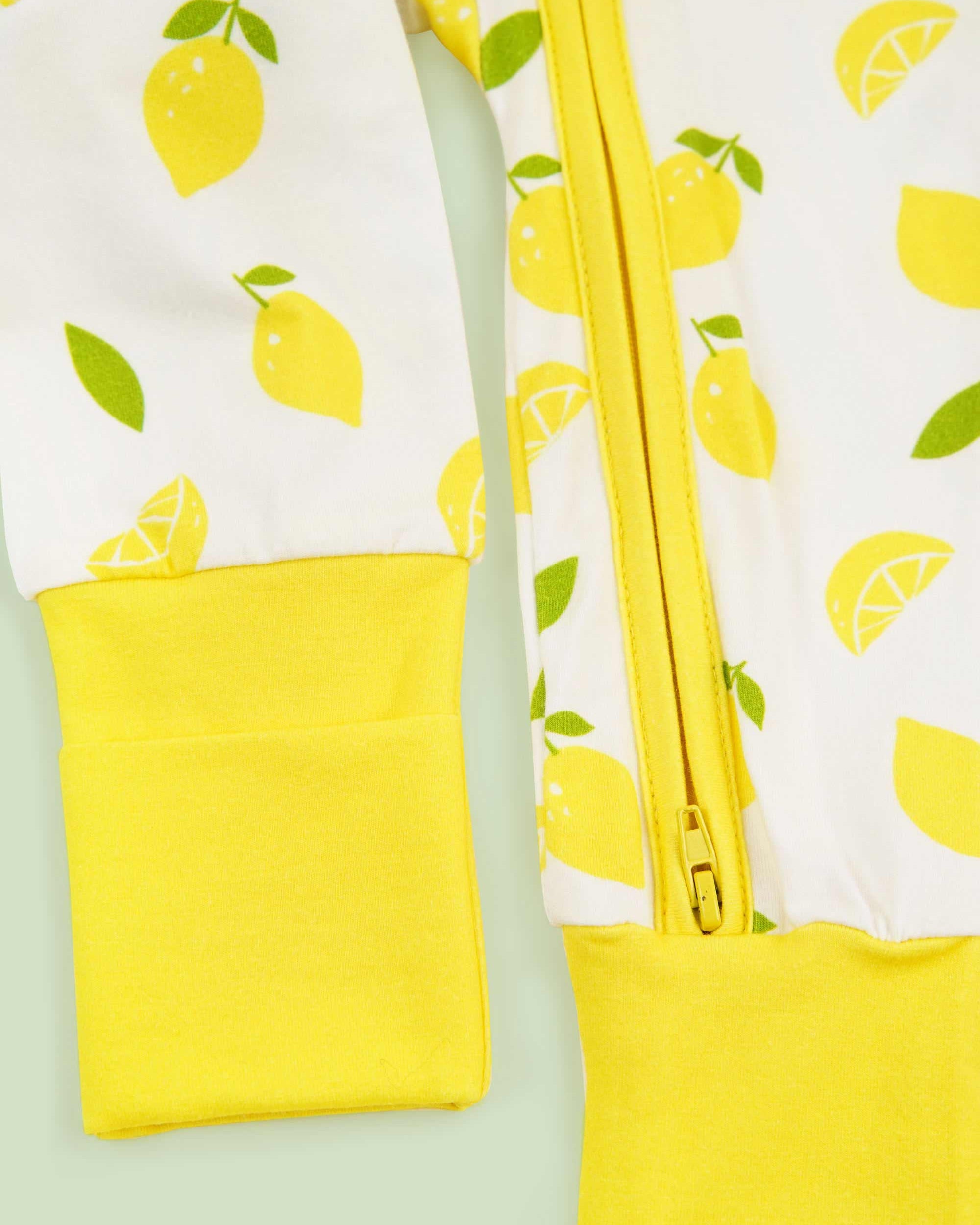 organic cotton baby coverall romper lemons - bottom view