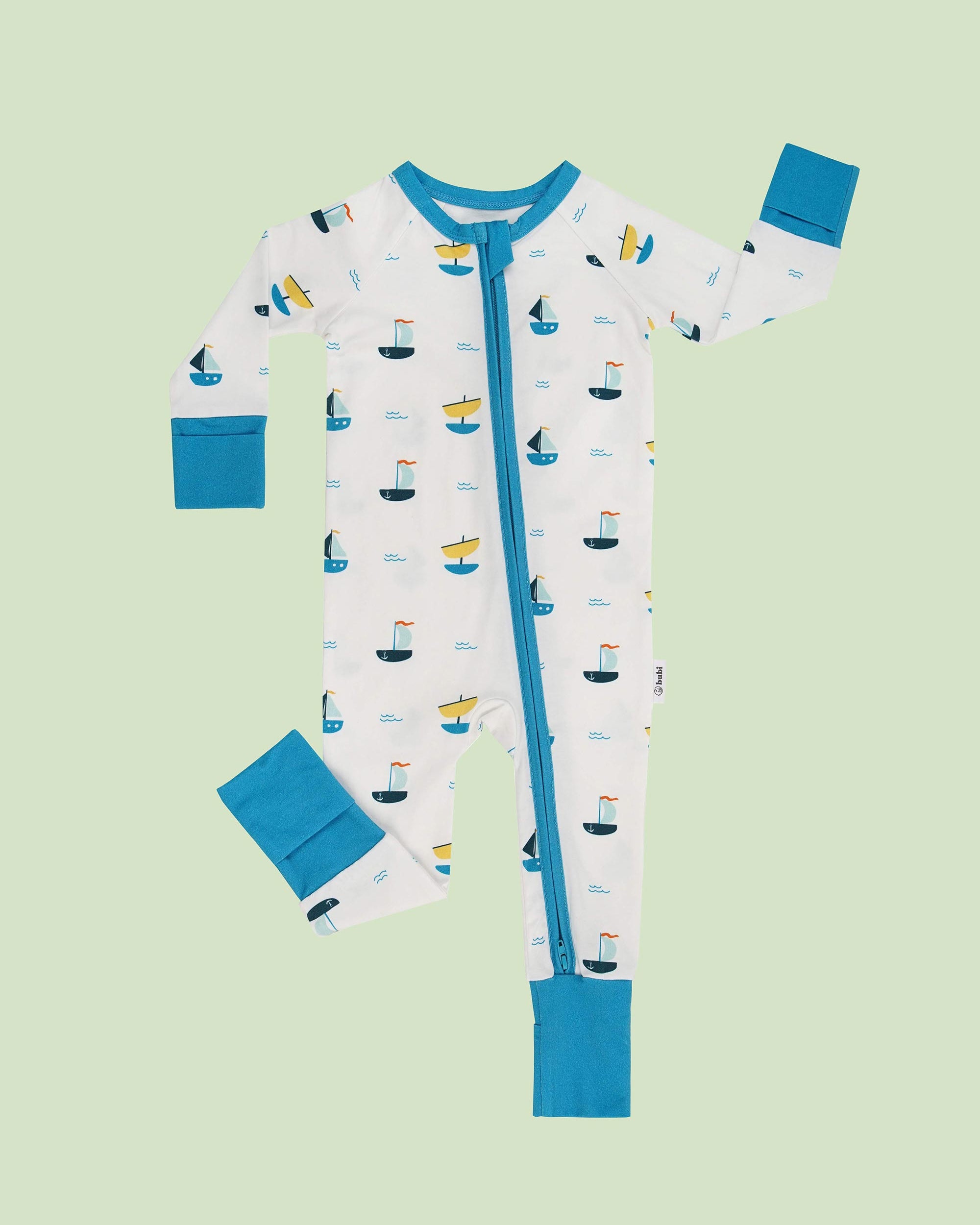 organic cotton baby coverall romper ships - front view