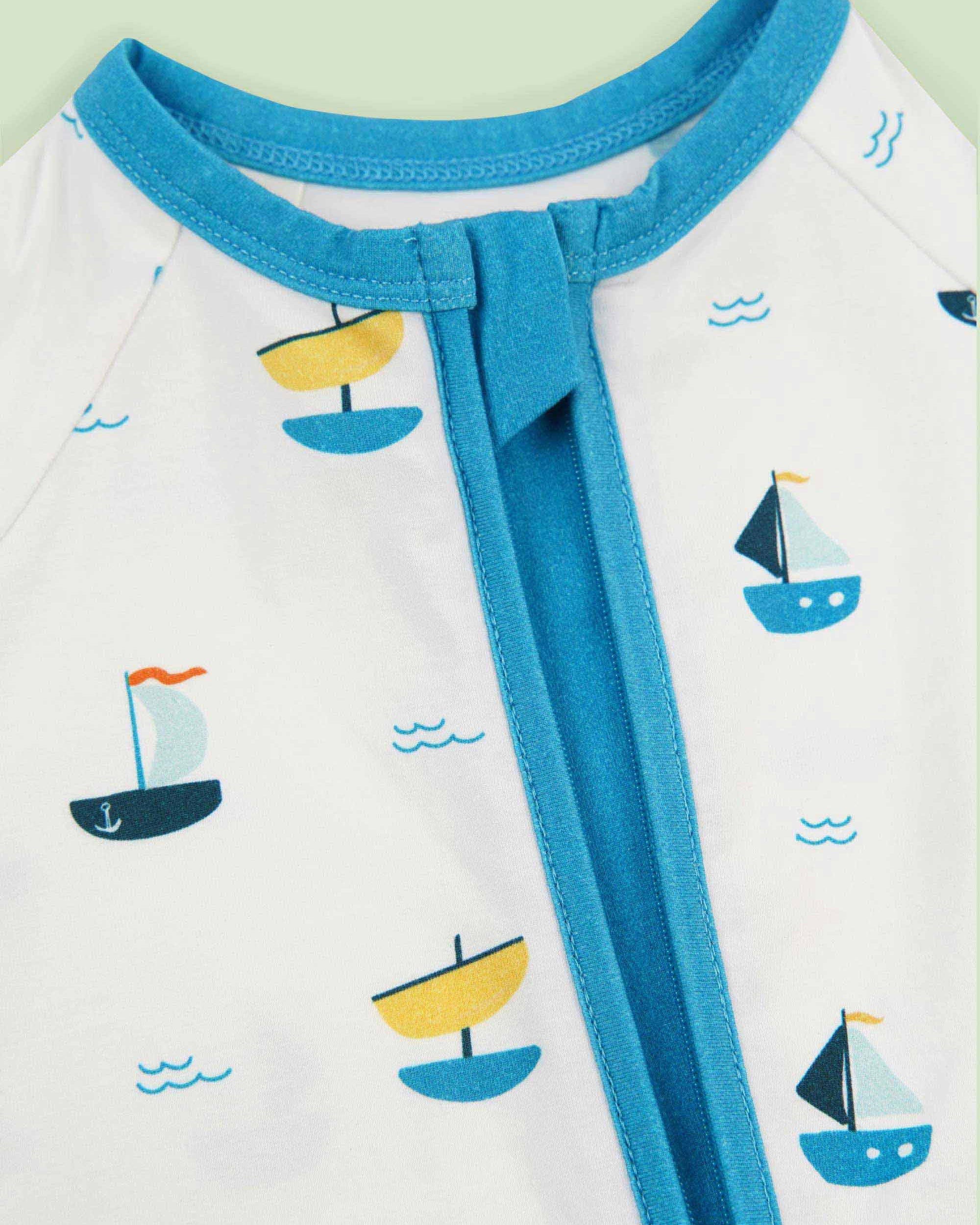 organic cotton baby coverall romper ships - upper view