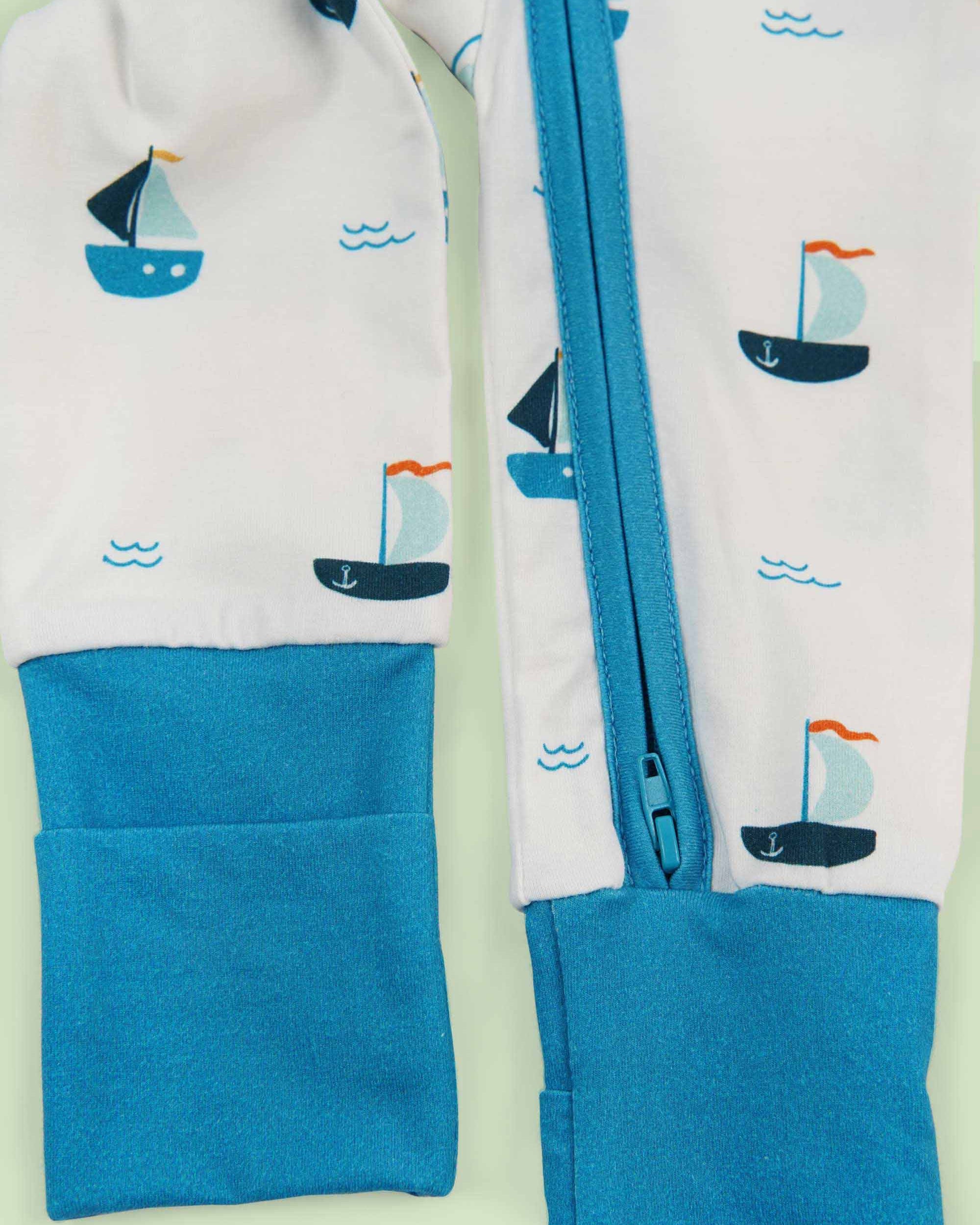 organic cotton baby coverall romper ships - bottom view