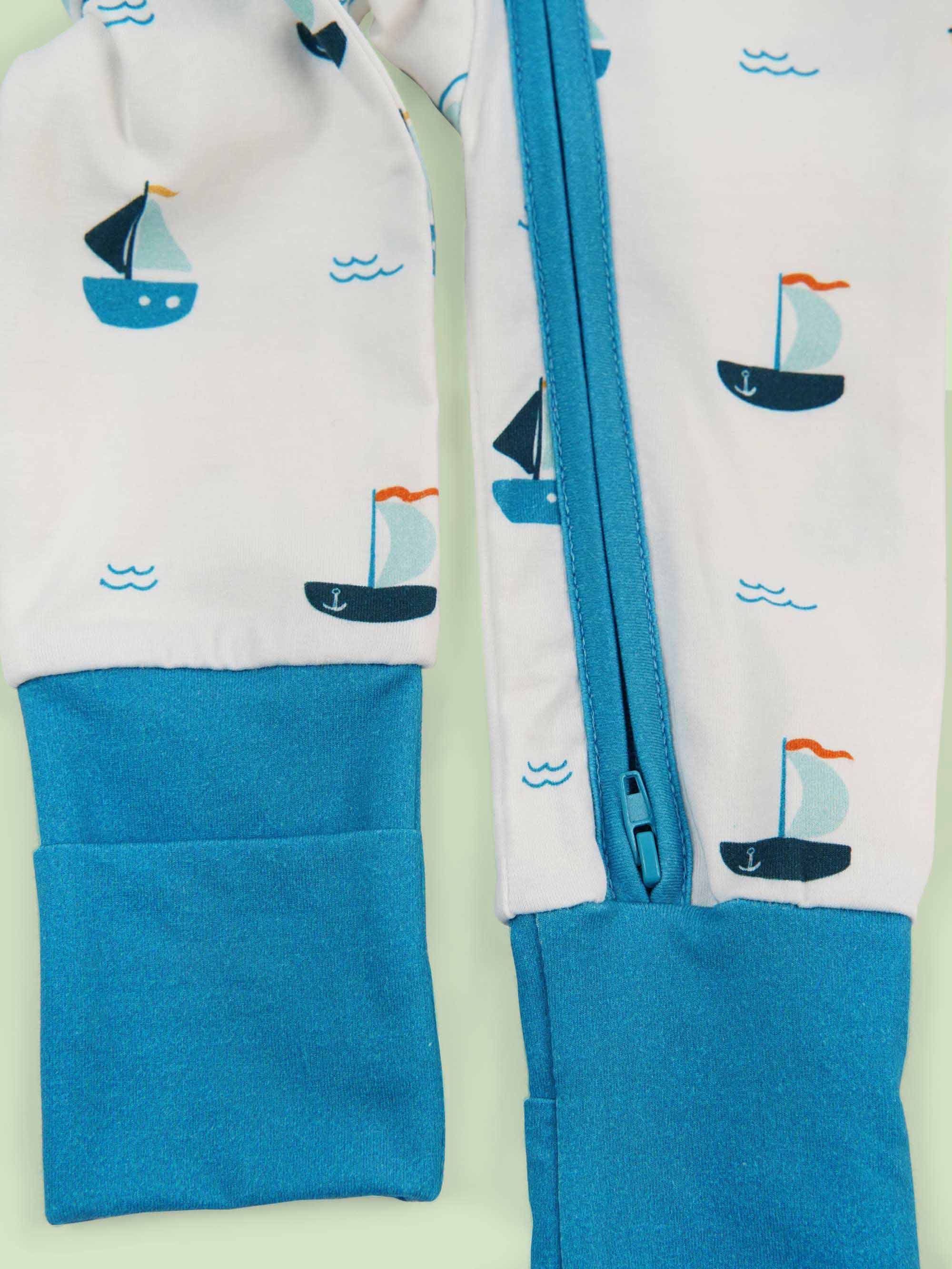 organic cotton baby coverall romper ships - bottom view