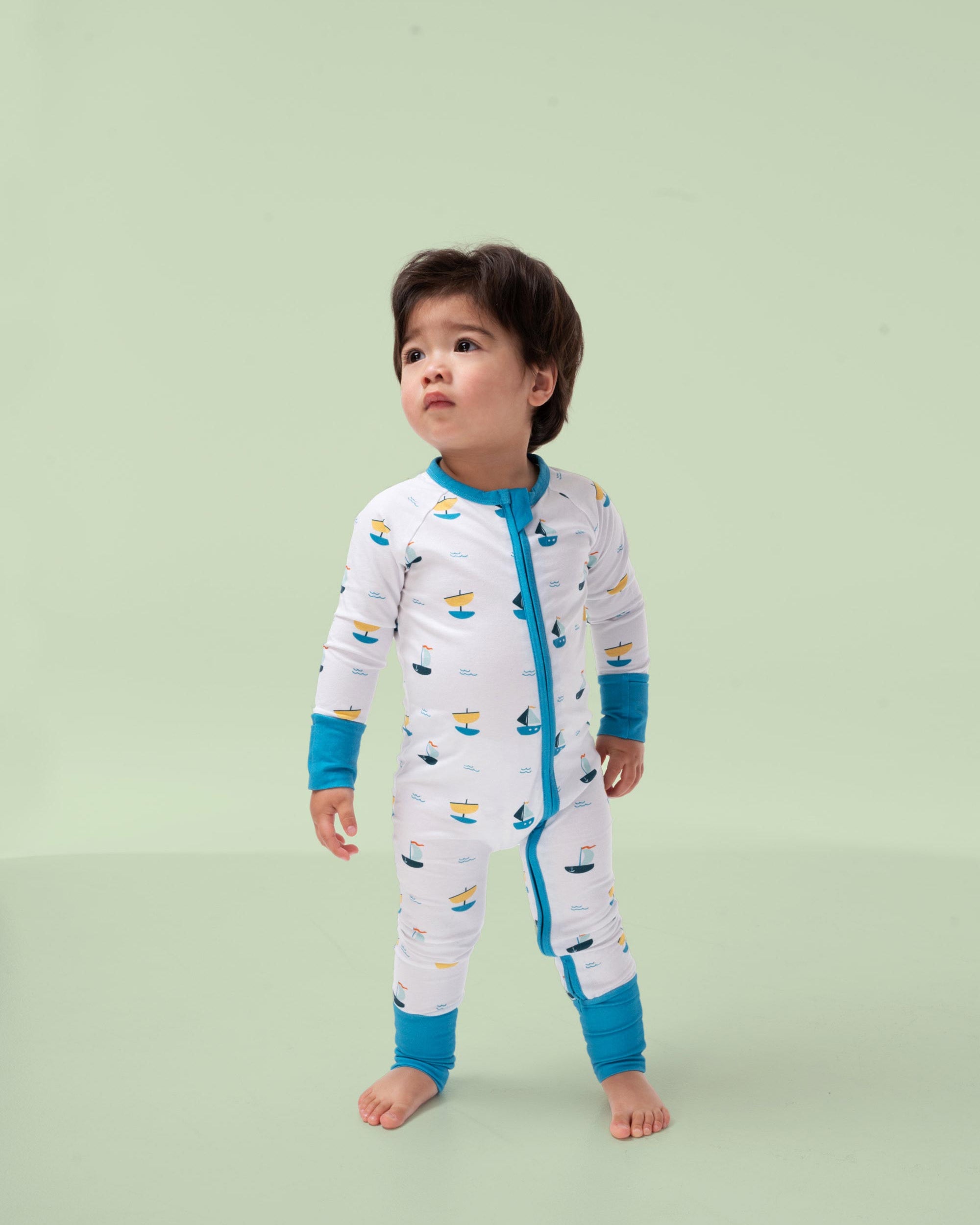 organic cotton baby coverall romper ships - boy