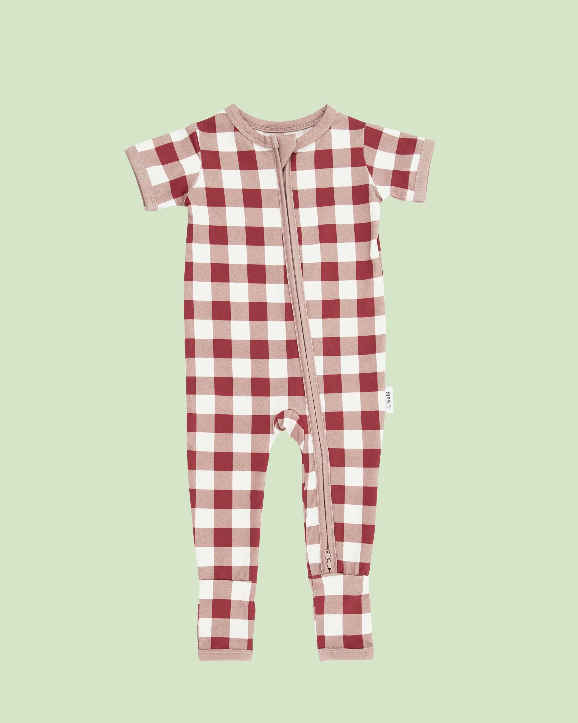 bamboo coverall romper squares pattern - front view