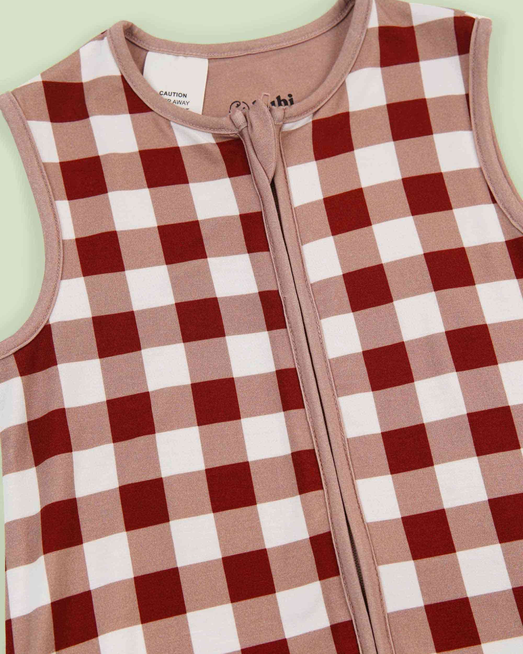 bamboo baby sleeping bag squares pattern - upper view