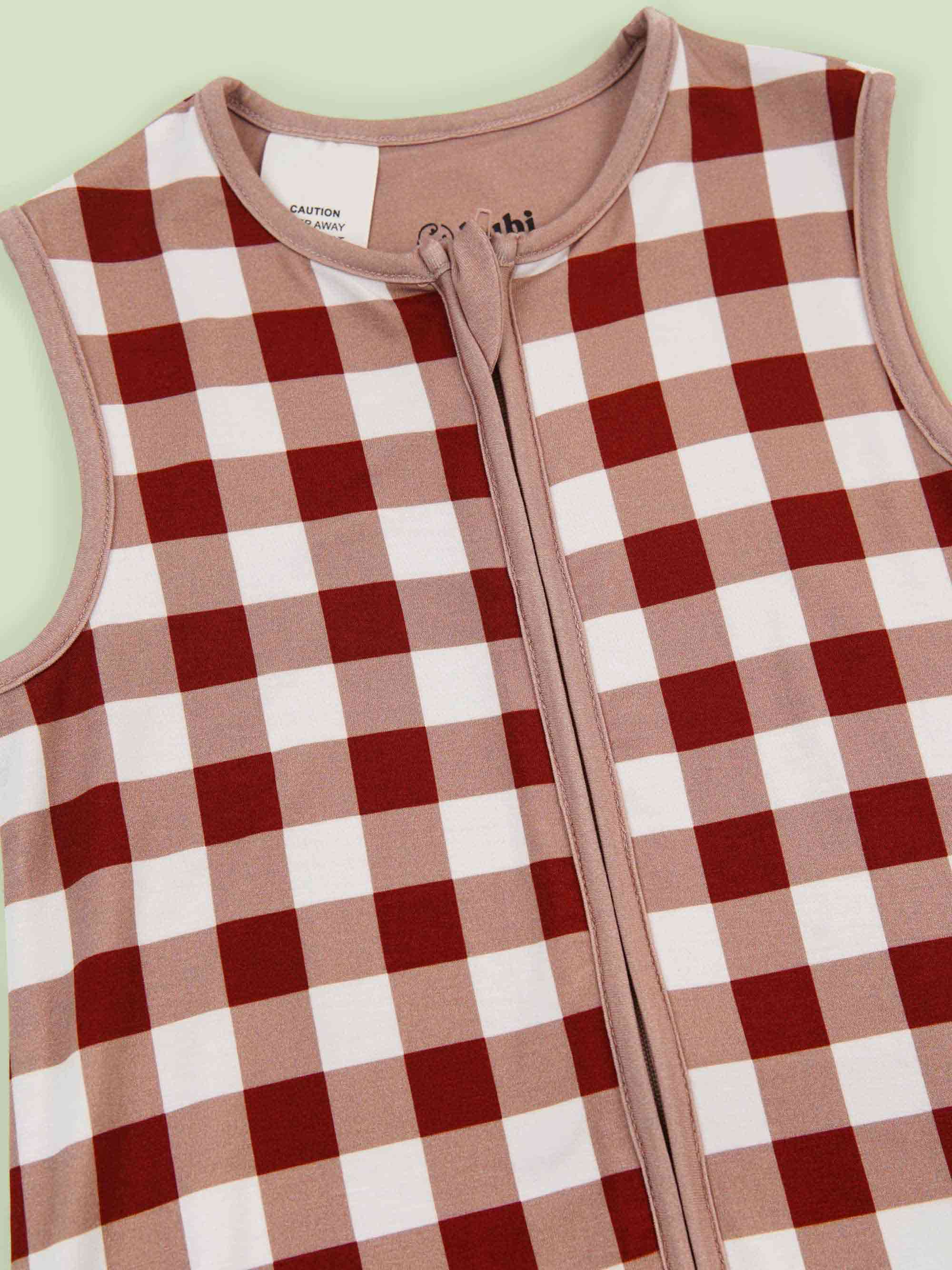 bamboo baby sleeping bag squares pattern - upper view