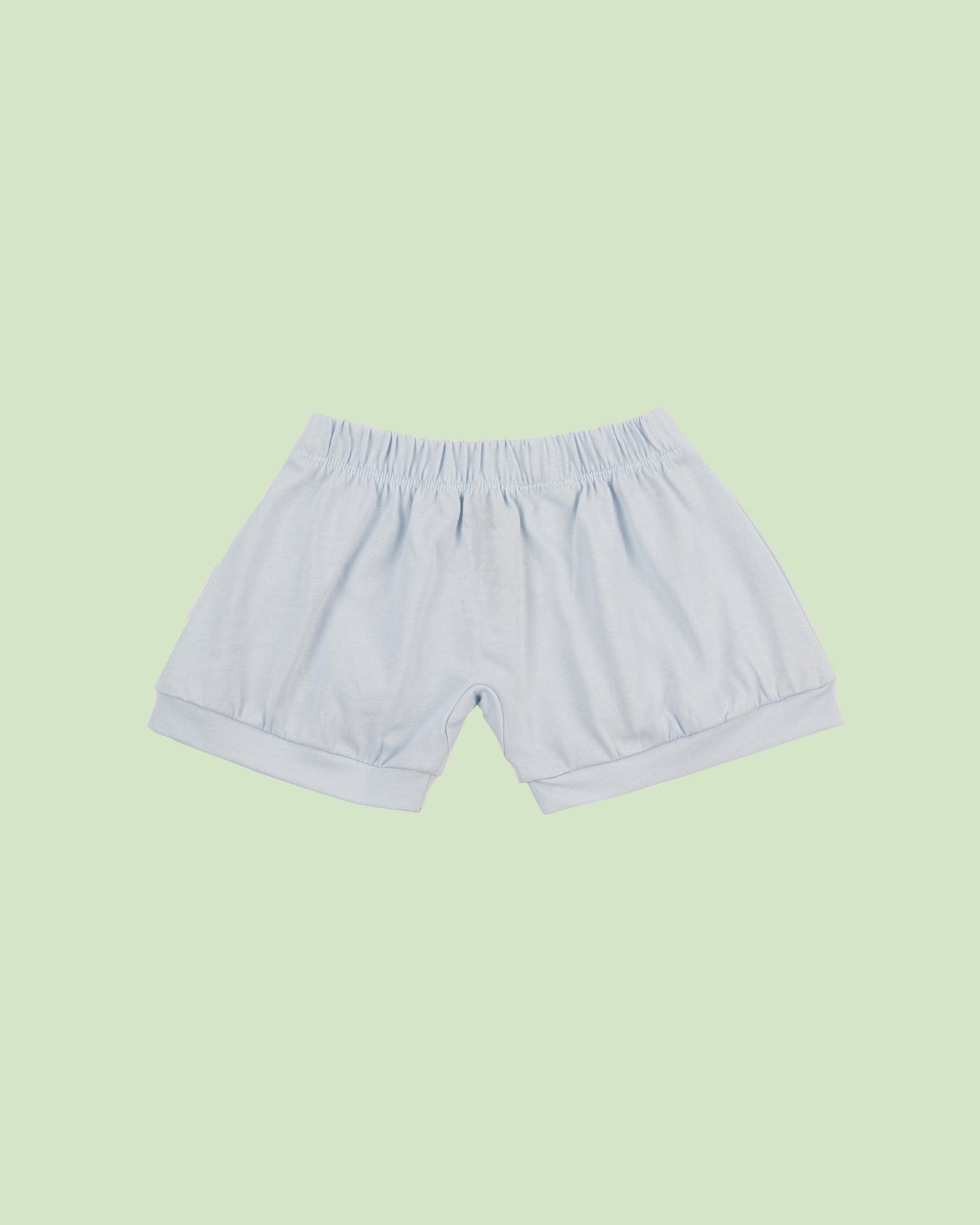 organic cotton baby shorts in blue - back view
