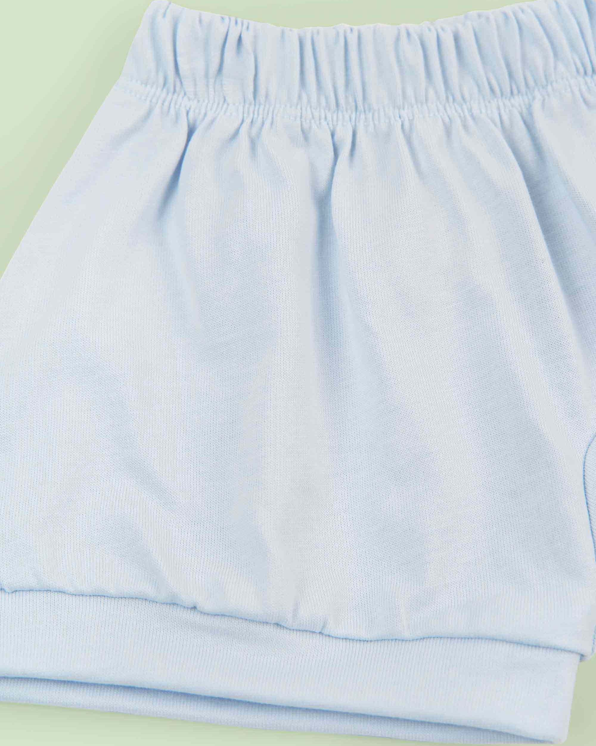 organic cotton baby shorts in blue - close-up