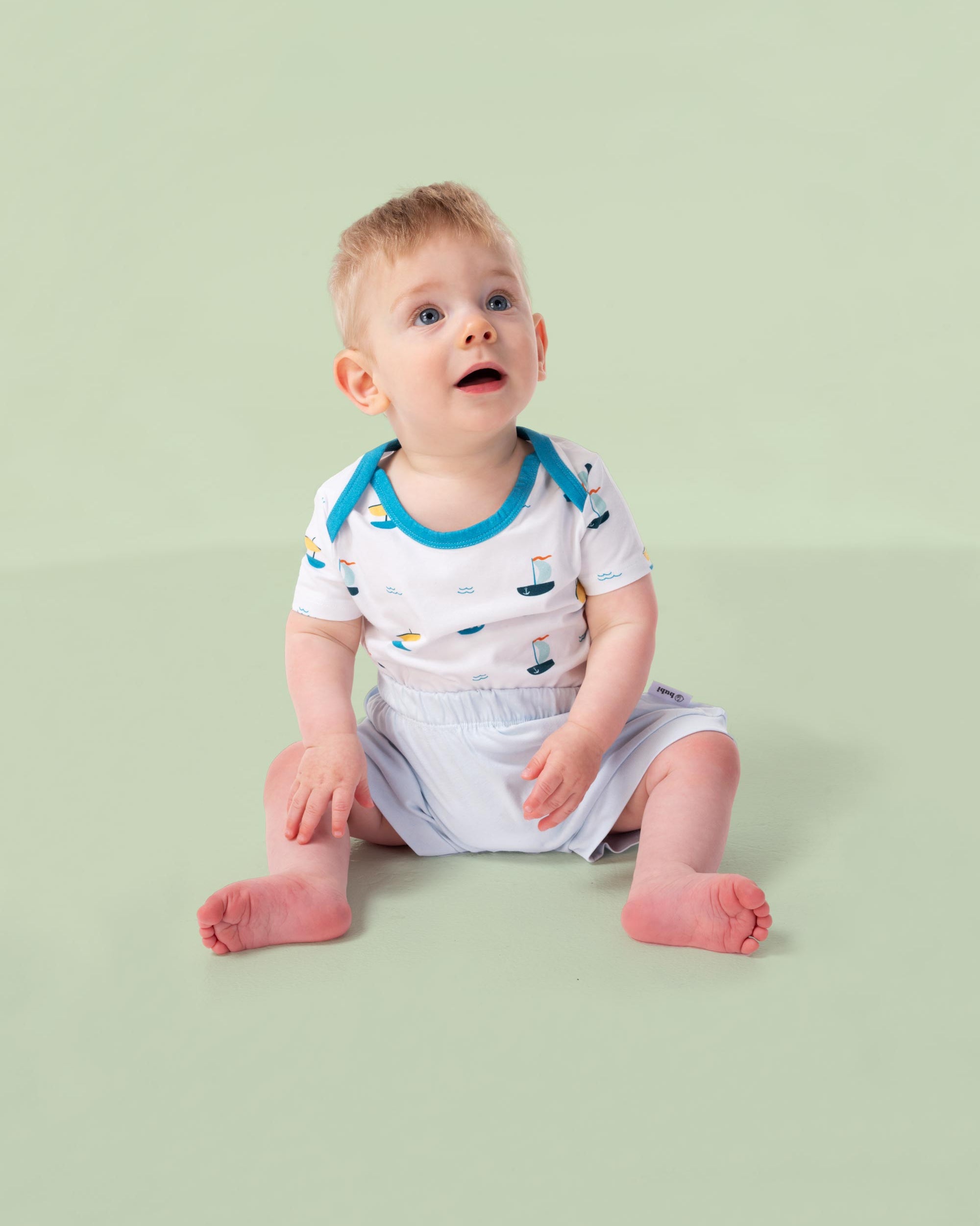 organic cotton baby shorts in blue - baby boy