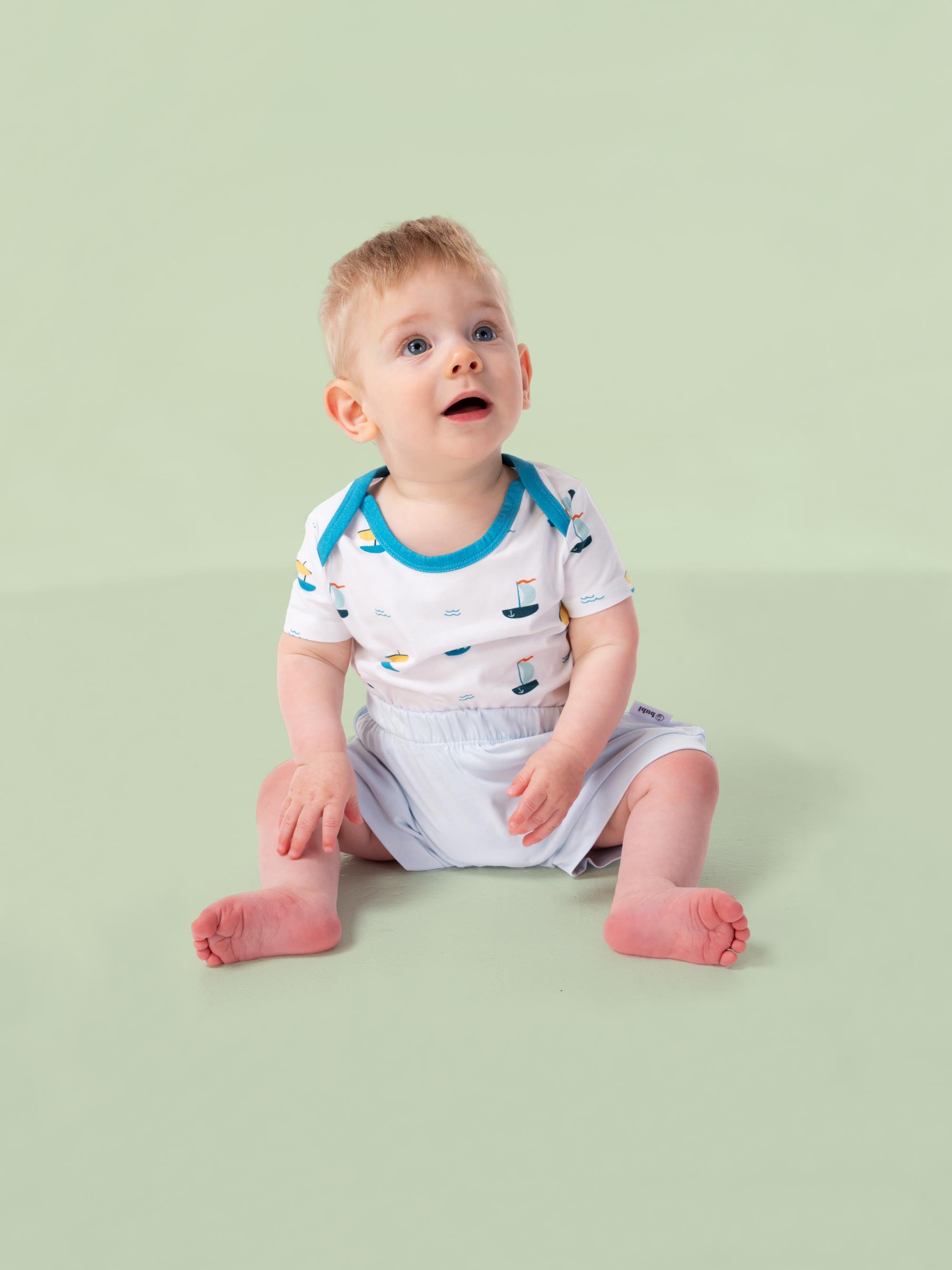 organic cotton baby shorts in blue - baby boy