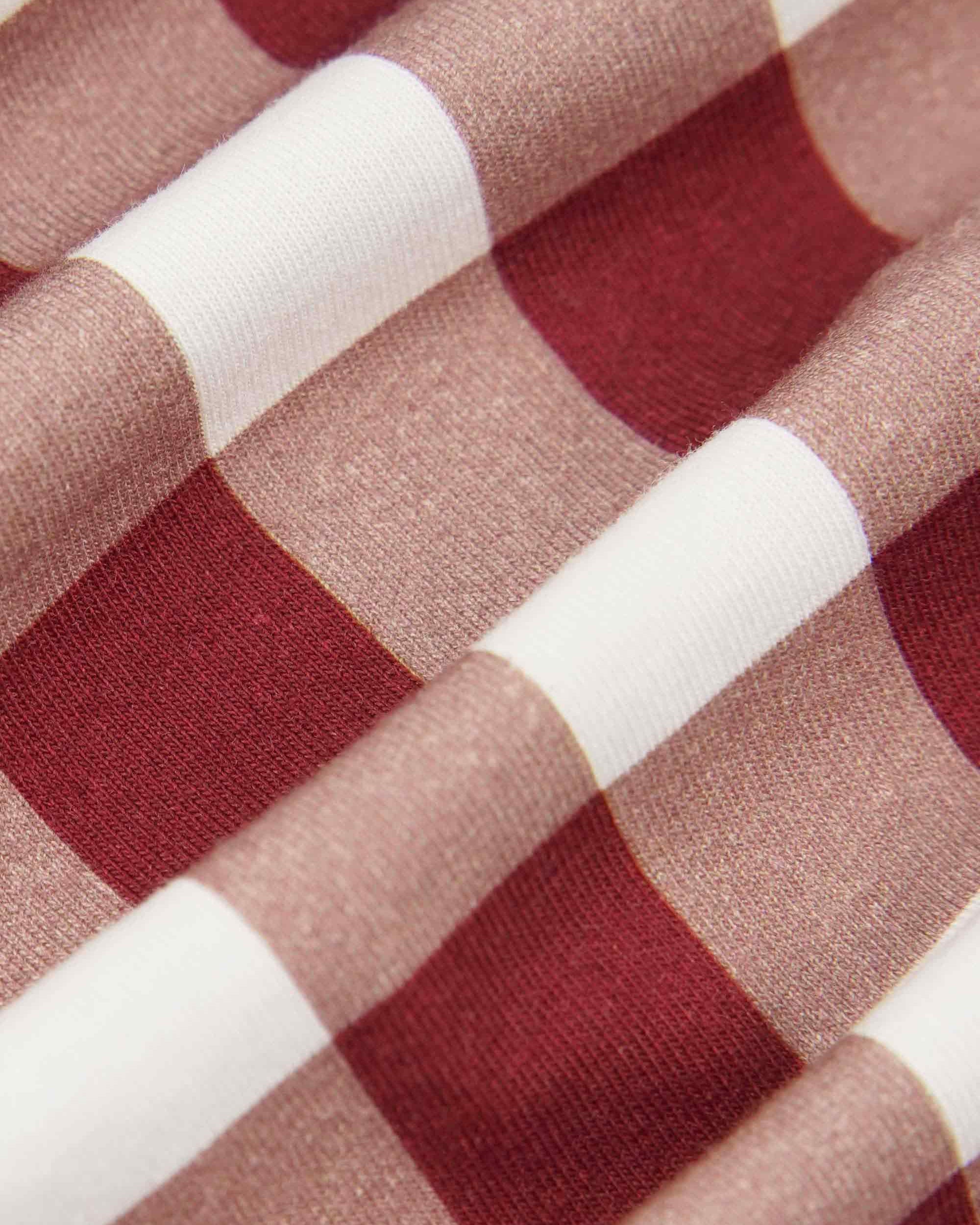 bamboo coverall romper squares pattern - close-up view