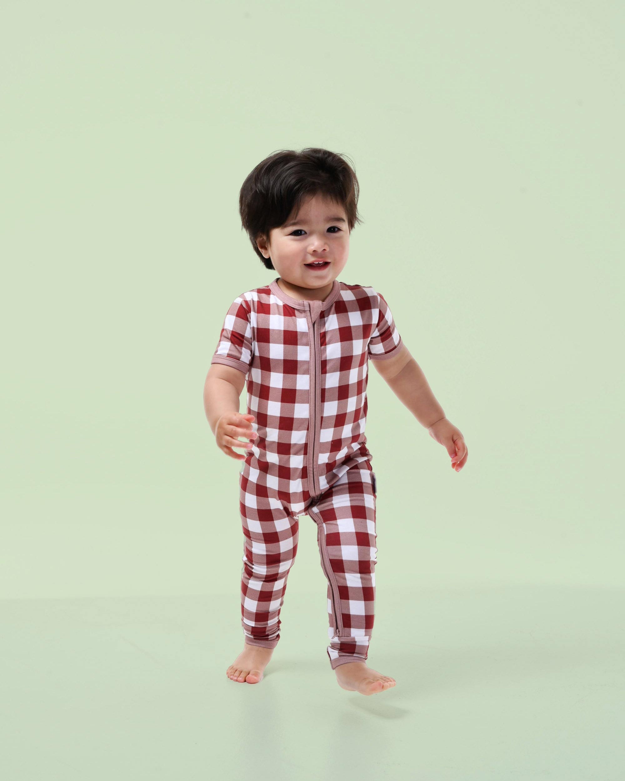 bamboo coverall romper squares pattern - boy