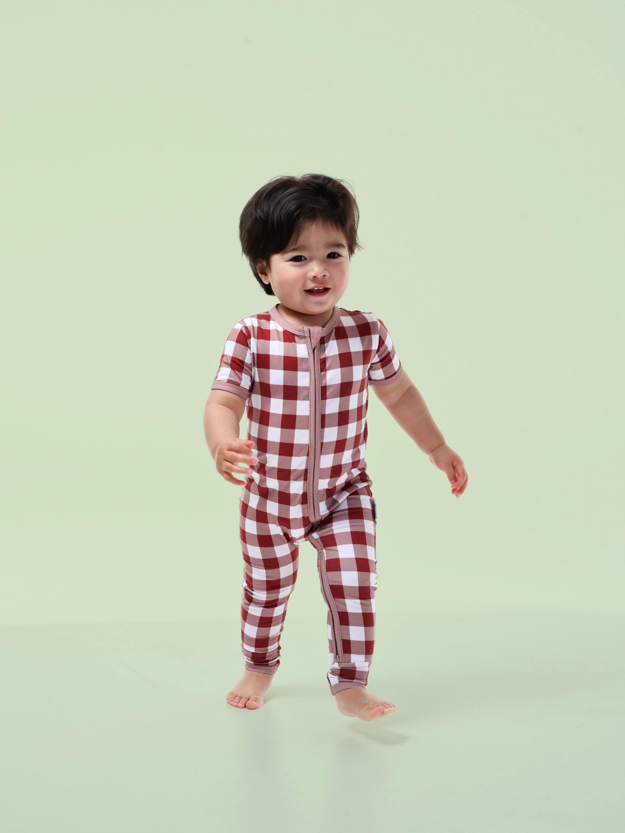 bamboo coverall romper squares pattern - boy