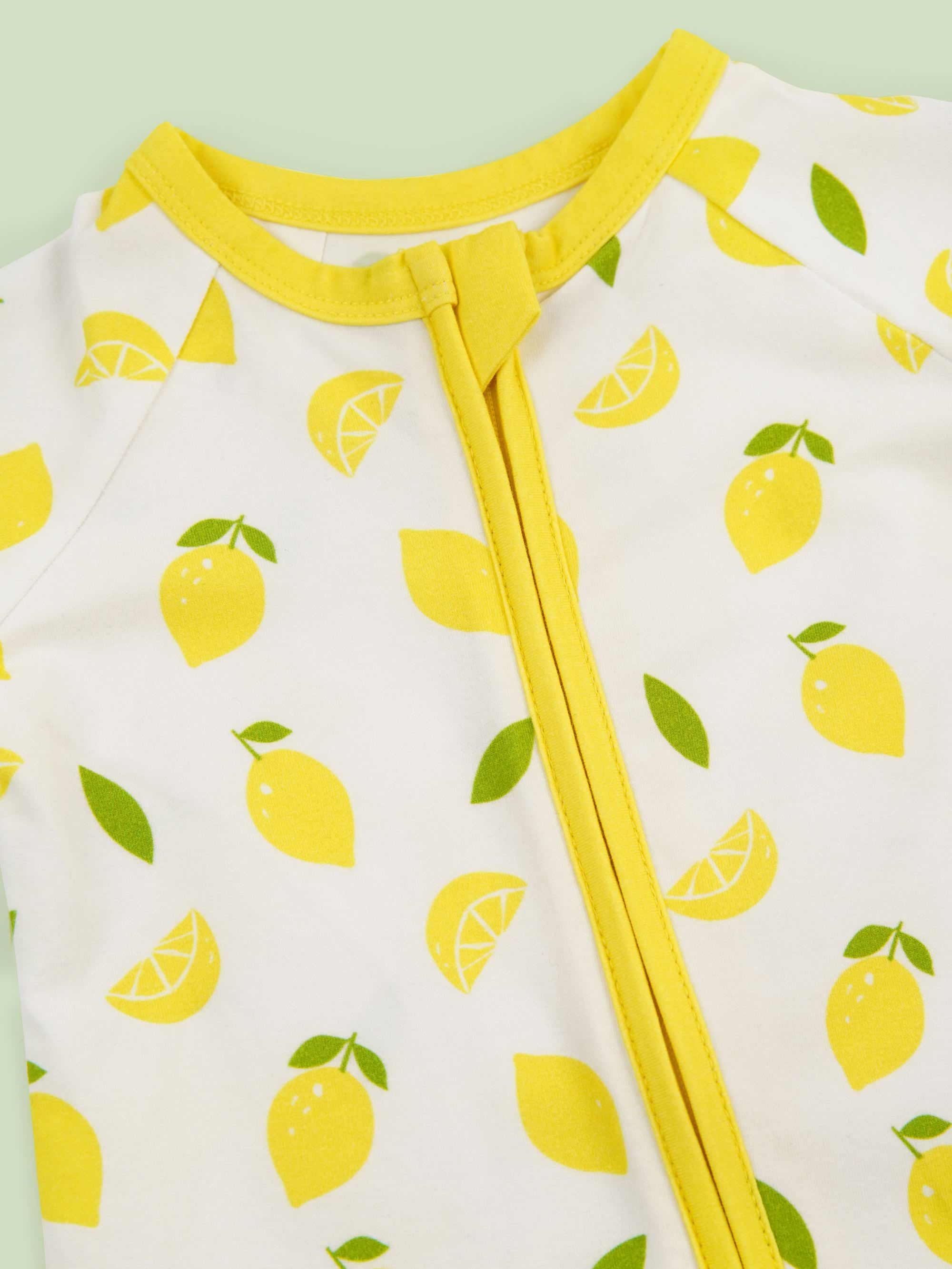 organic cotton baby coverall romper lemons - upper view