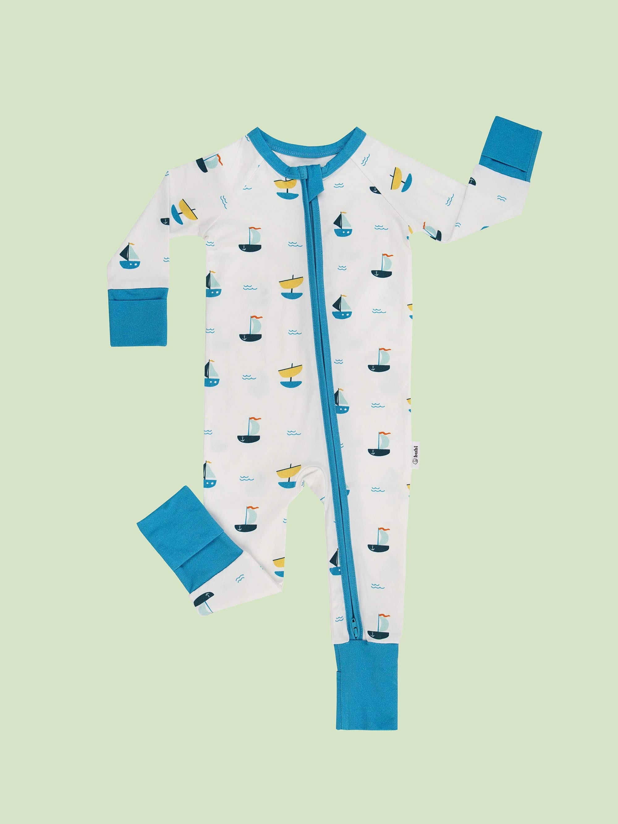 organic cotton baby coverall romper ships - front view