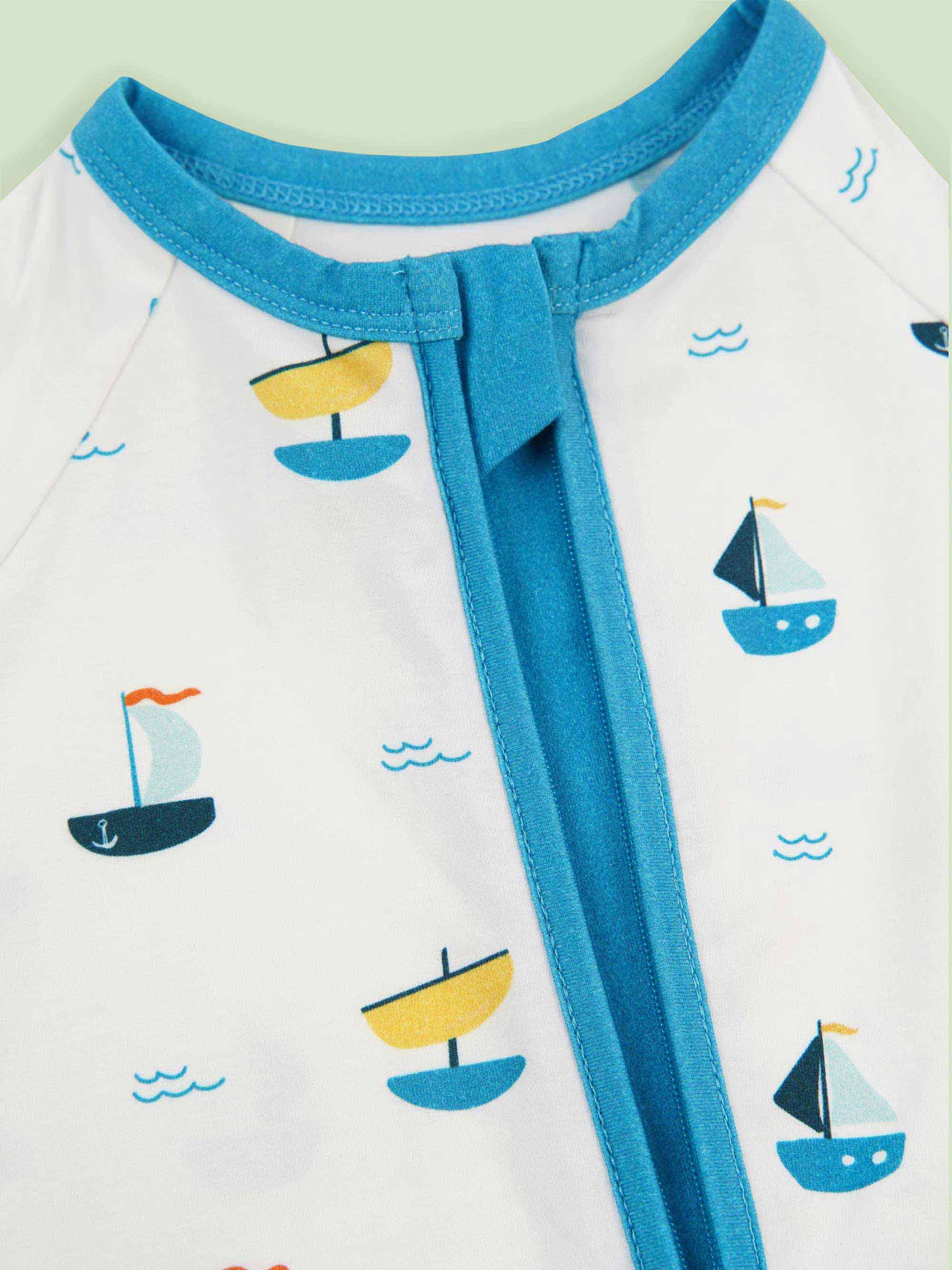 organic cotton baby coverall romper ships - upper view