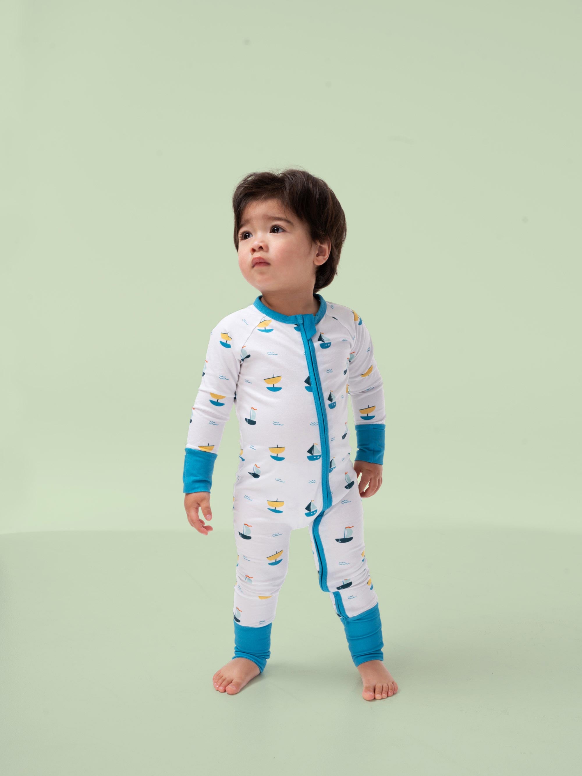 organic cotton baby coverall romper ships - boy