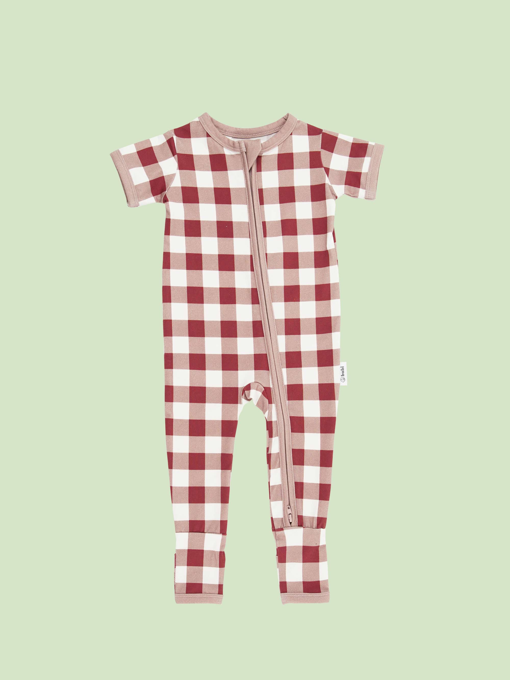 bamboo coverall romper squares pattern - front view