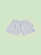 organic cotton baby shorts in blue - front view