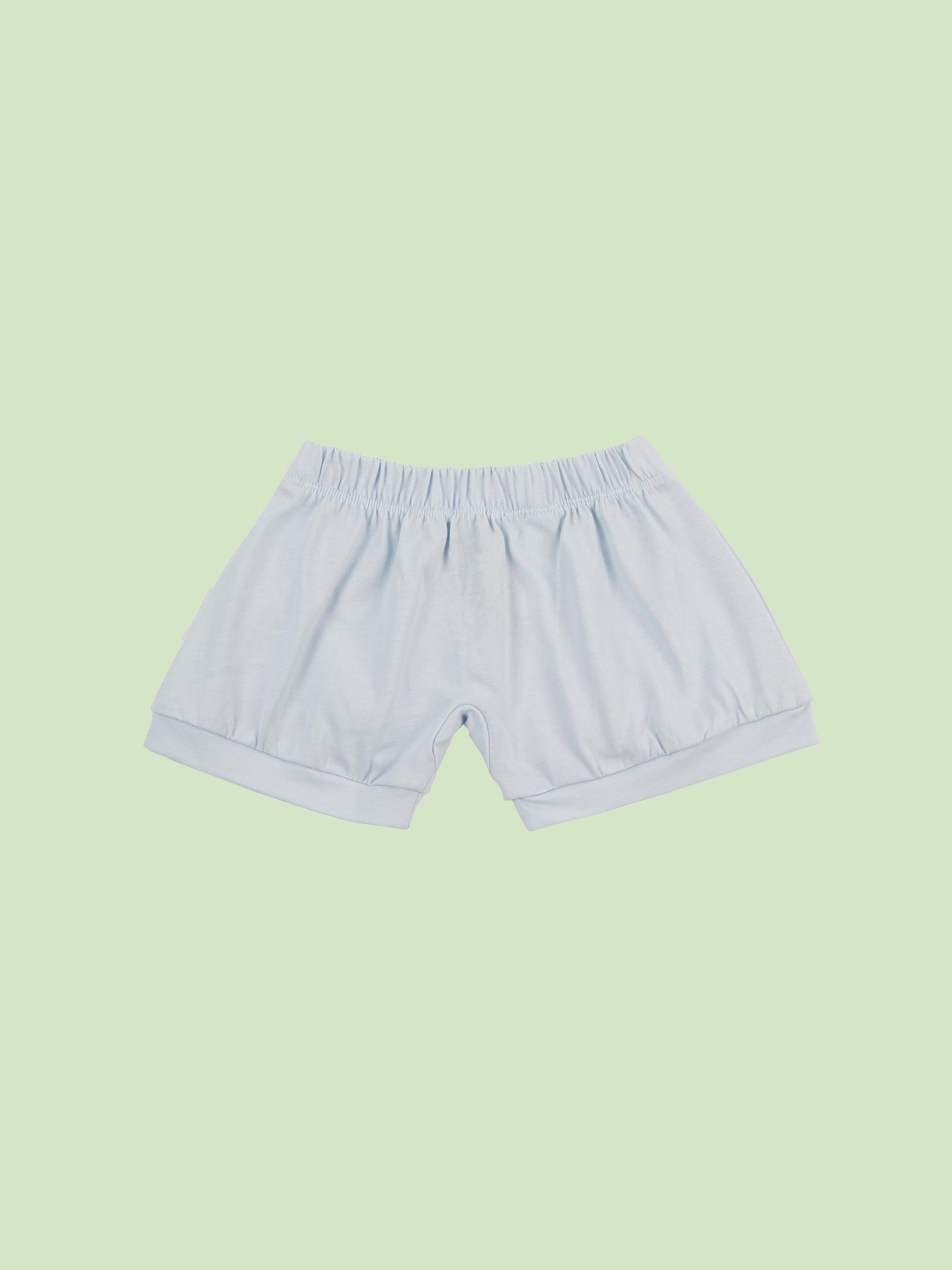 organic cotton baby shorts in blue - back view