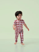 bamboo coverall romper squares pattern - boy